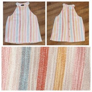Anthropologie W5 Multicolor Striped Tweed Halter-Top Tank Size Small Button Back